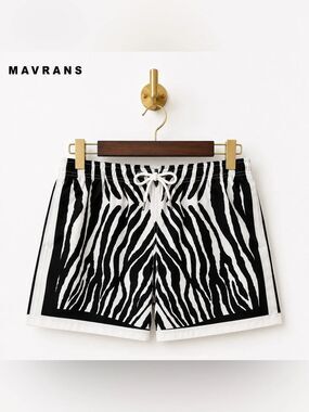 MAVRANS Zebra Print Swim Trunks | Men’s XL | Black & White | Drawstring | Lined